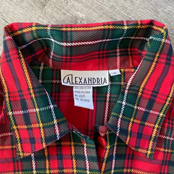 Vintage Plaid Button Down Blouse Shirt Red 12 - Picture 2 of 7
